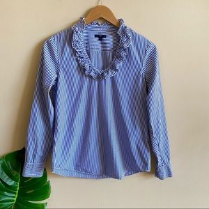 GAP Striped Ruffle Collar Blouse Blue & White Stripes Women's Small
